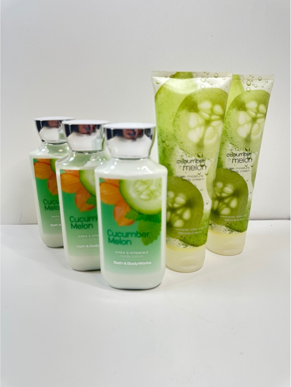 Cucumber Melon Bath & Body Works 3 Body Lotions 8oz + 2 Body Creams 8oz